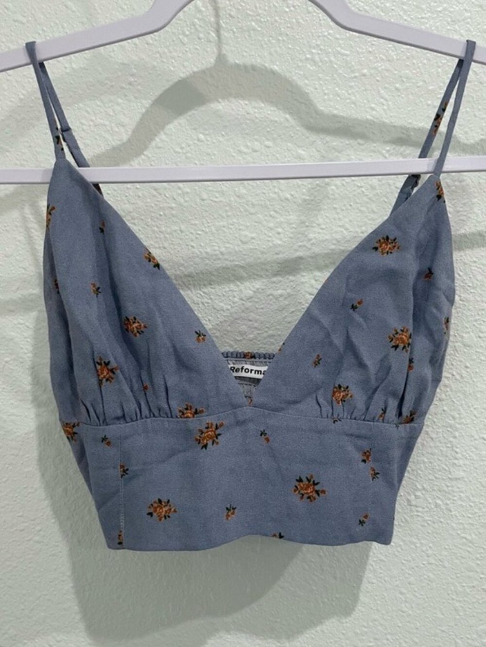Reformation Floral Strap Top 90's Coquette Dainty Feminine Blue Crop Festival